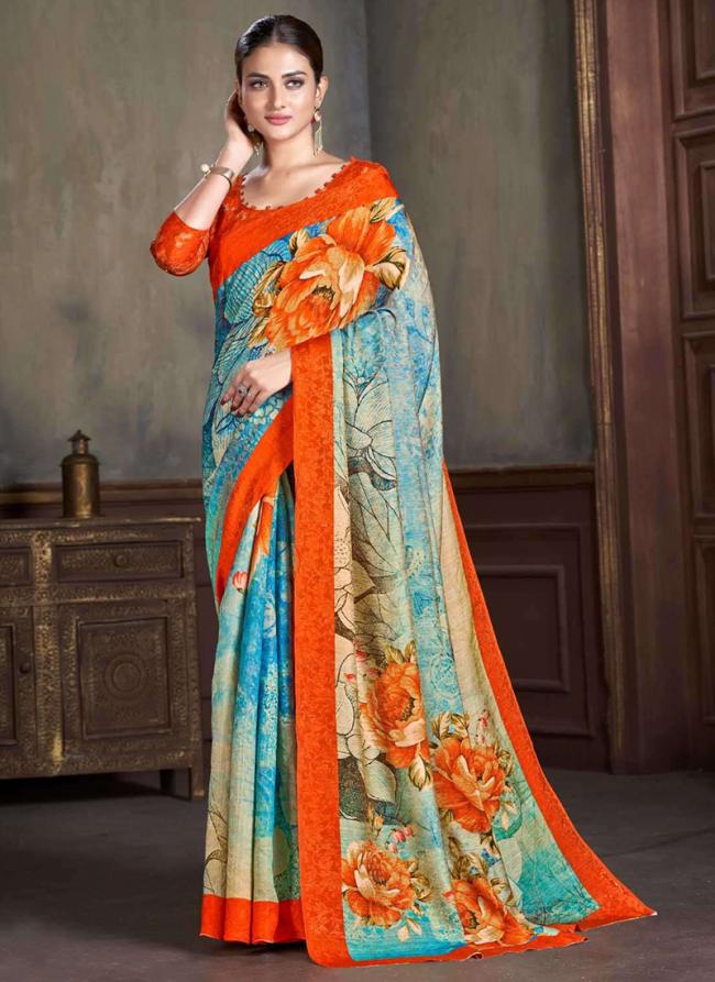 Natural Silk Multi Colour Casual Wear Printed Saree